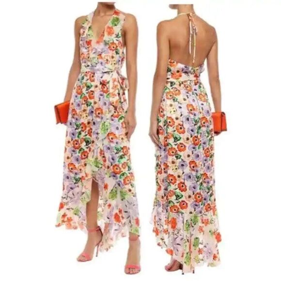 NWT Alice + Olivia Evelia Floral Tie Waist Silk Blend Maxi Dress-L11 - Picture 1 of 8